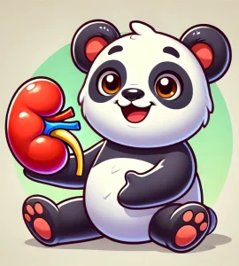 DALL·E 2025-11-17 17.29.45 - A happy cartoon panda holding a kidney with a joyful expression. The panda has big, friendly eyes, and a wide smile, sitting down with the kidney in i